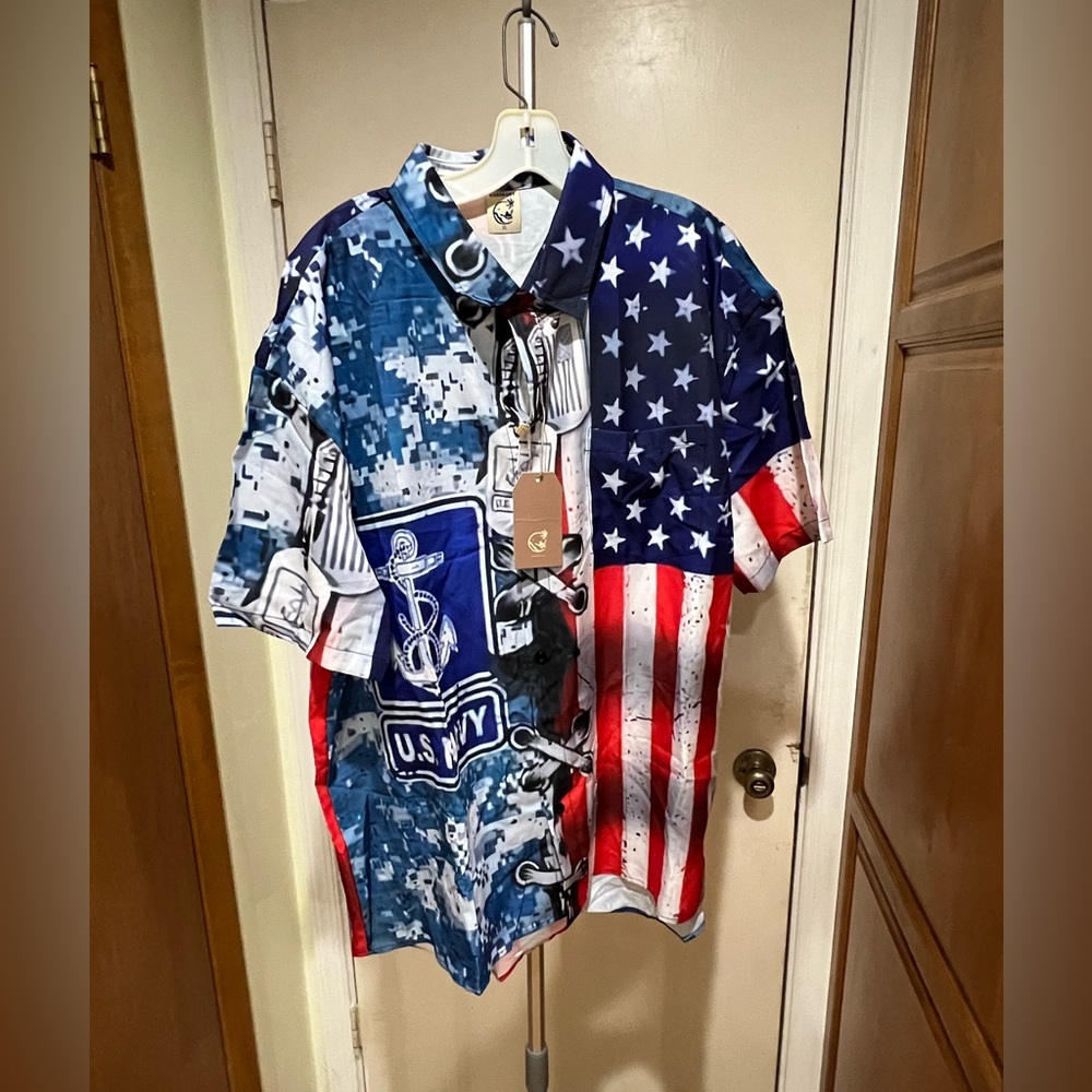 HARDADDY U.S. NAVY R/W/B SHORT SLEEVE SHIRT SIZE XL NWT